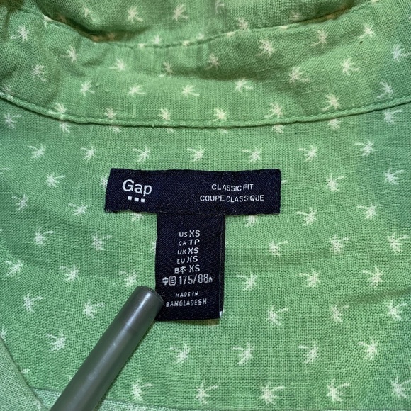 Gap Button-Down Men's Green Classic Fit Palm Trees Long Sleeve Shirt Size XS - Picture 4 of 9